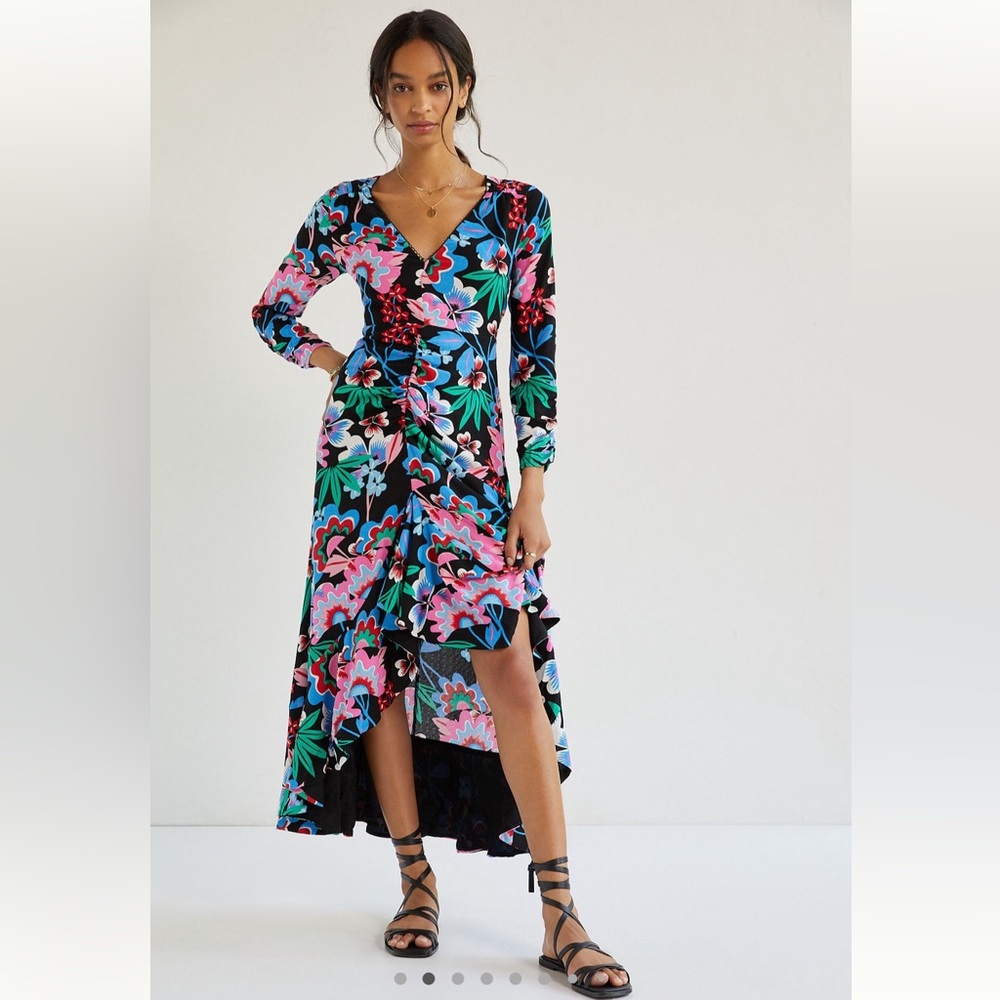 Maeve Anthropologie Ruched Floral Maxi Dress 18W XXL